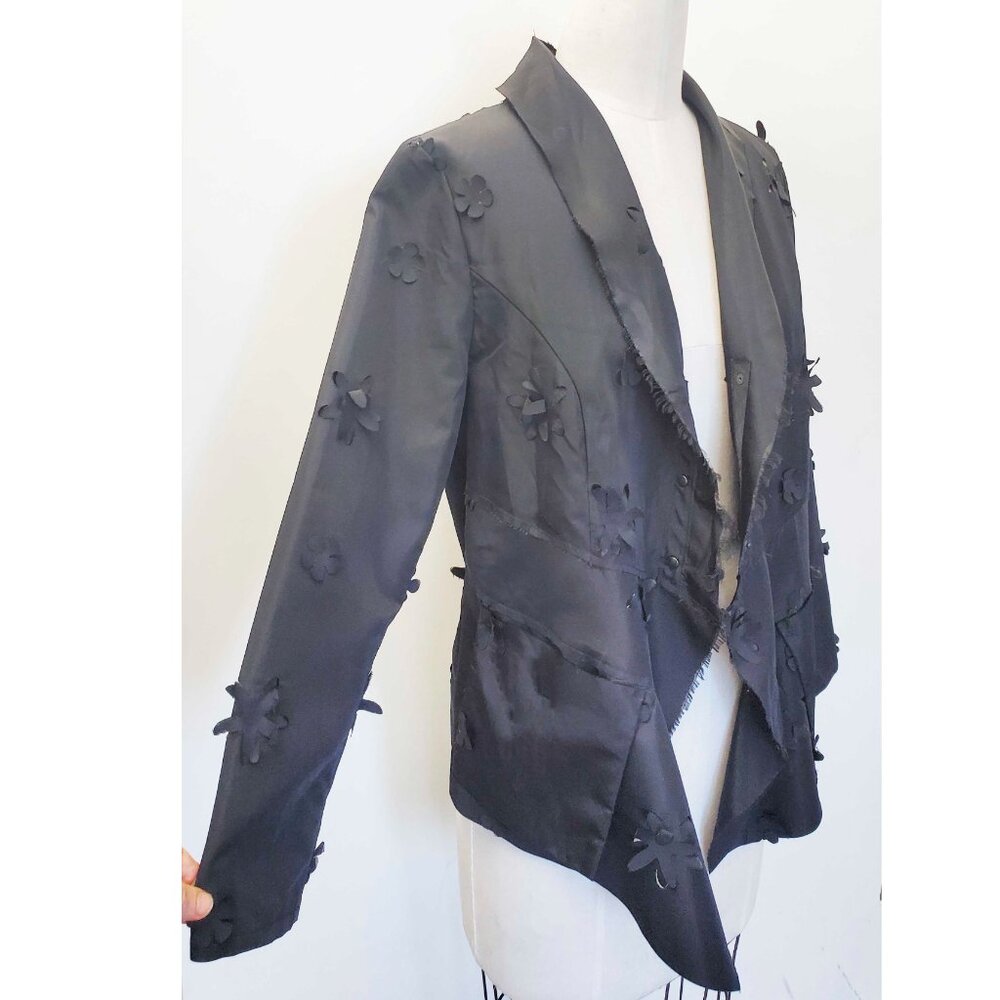 Babette SF Womens Floral Laser Cut Black Lagenlook Blazer Shirt Jacket - Picture 2 of 13